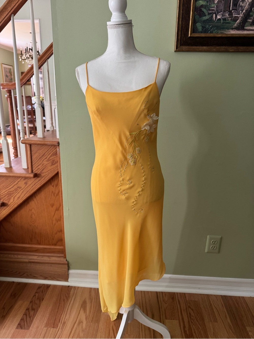 Chico’s Yellow Slip Dress with Floral Embroidery - sz S NWT
